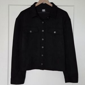 Frye Suede Like Button Front Jacket Stretch Womens M (Estimate) Black